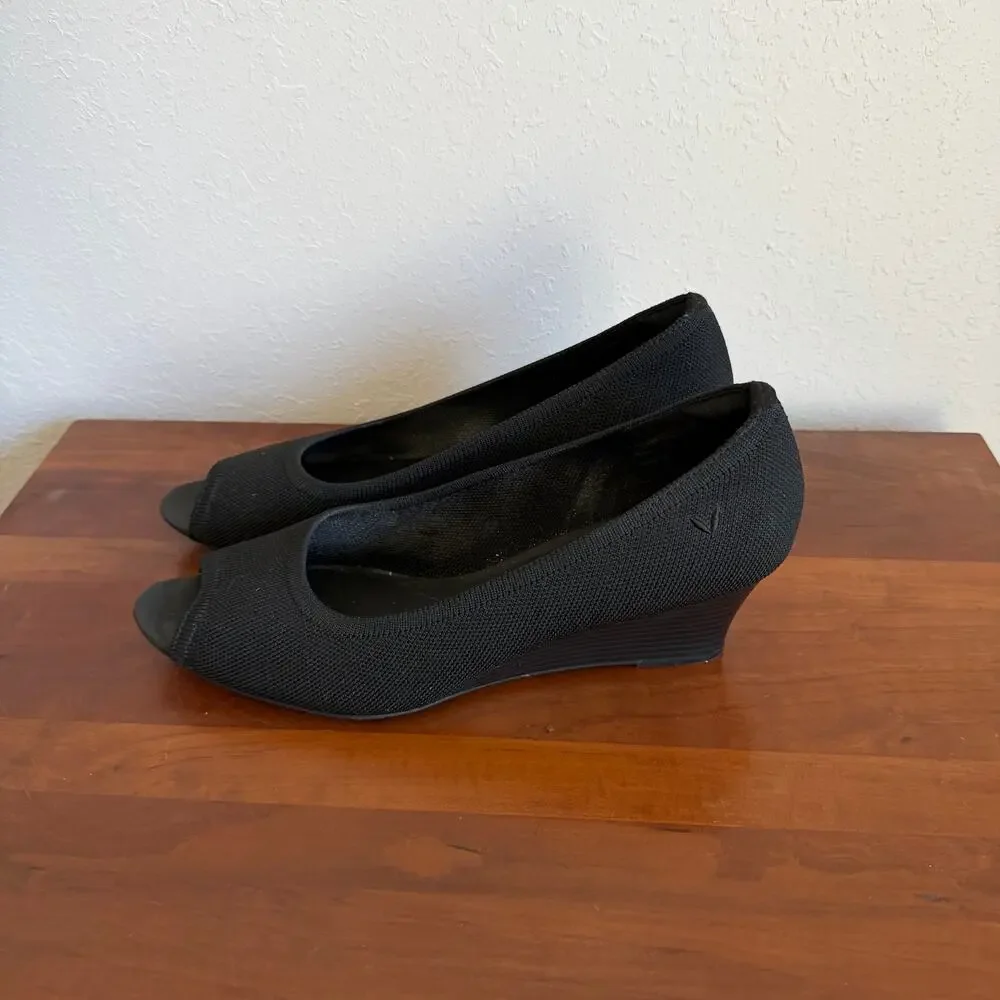 VIVAIA Black Knit Peep-Toe Wedge Pumps Womens 42 Classic Office Academia